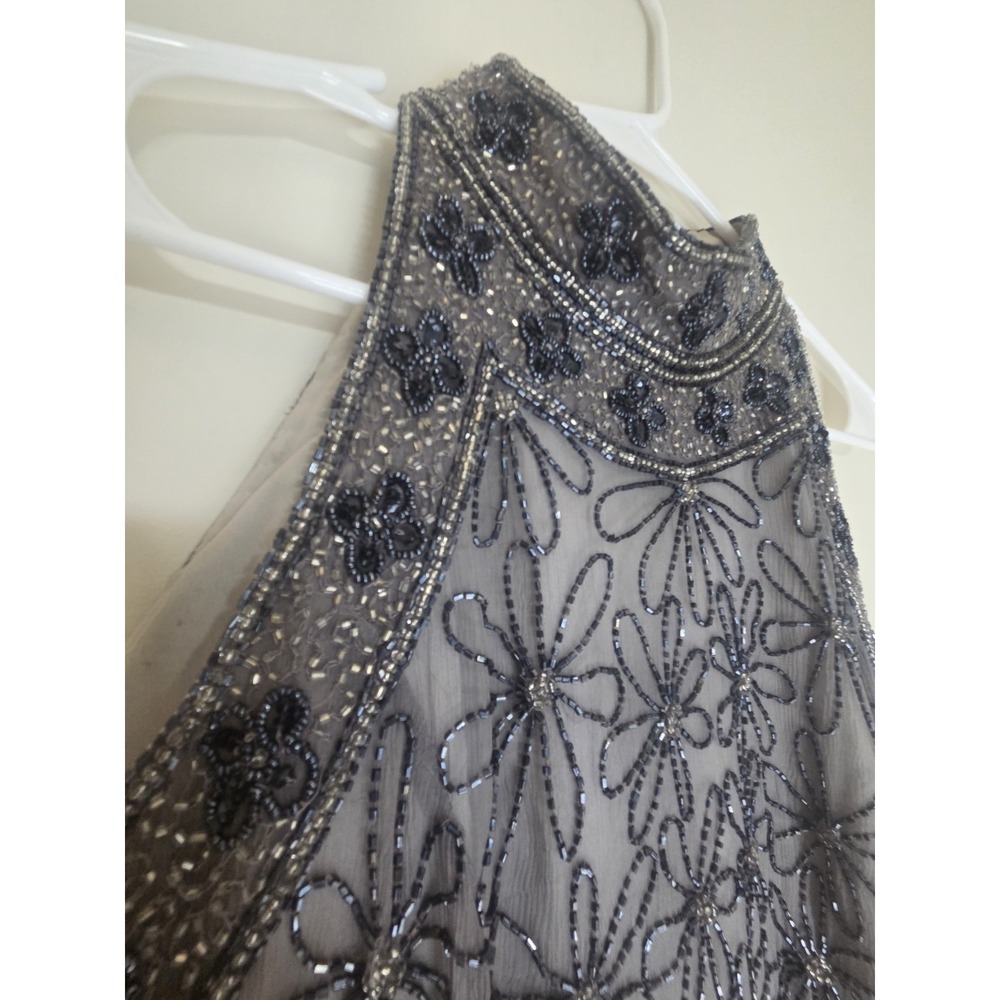 VTG Papell Boutique Evening Silk Beaded Top XL Grey Floral Sleeveless AS-IS - Picture 3 of 12